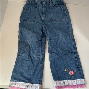 B.t kids denim blue jeans lace hems size 6